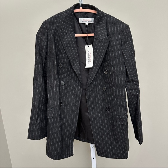 Gerard Darel Gray Striped Ewan Double Breasted Flannel Blazer Jacket 36 nwt - Picture 2 of 6